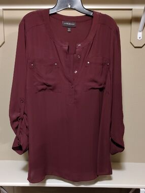 Lane Bryant Burgundy Split Henley Tunic